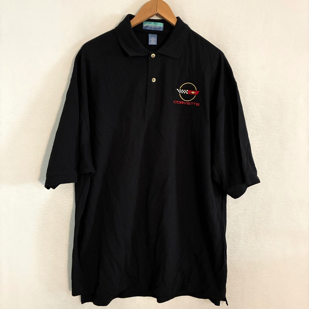 Vtg USA Made Corvette Polo Shirt Mens XXL Embroidered Short Sleeve Cars Racing
